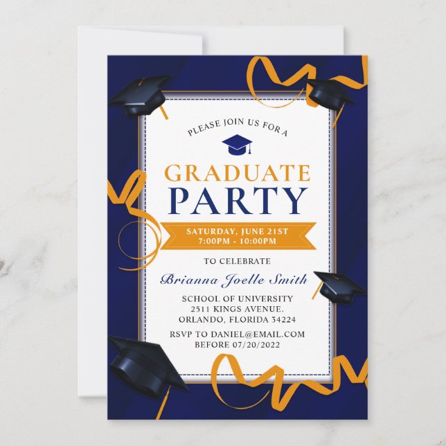 Invitación de la fiesta de Gorras de Graduación Az (Anverso)