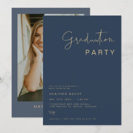 Invitación de la fiesta de graduación azul de la m