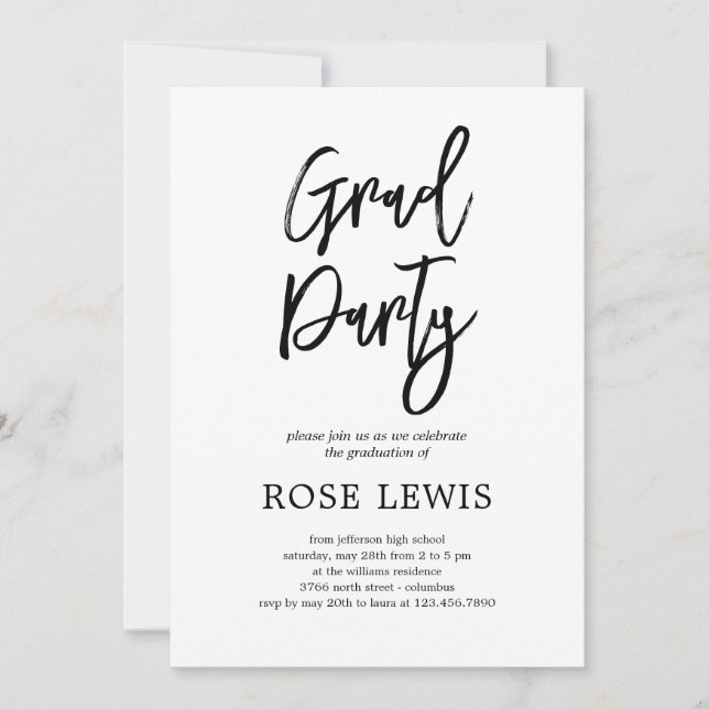 Invitación de la fiesta de graduación de caractere (Anverso)