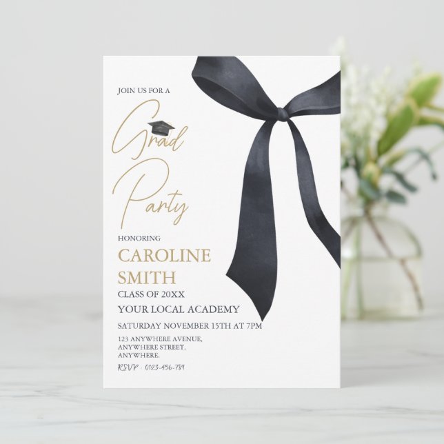 Invitación de la fiesta de graduación de cinta neg (Anverso de pie)