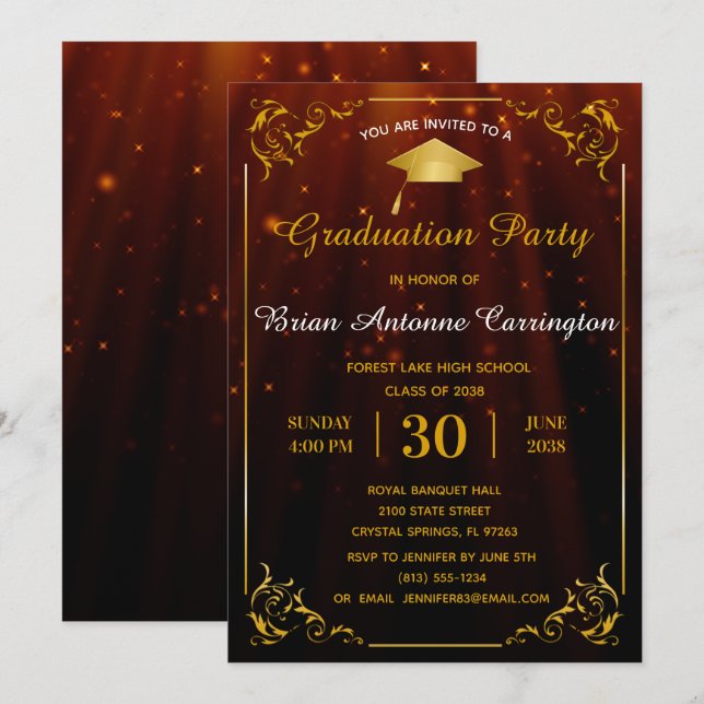Invitación de la fiesta de graduación de cuadros c (Anverso / Reverso)