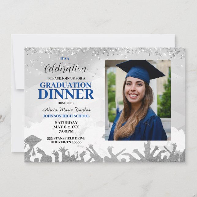 Invitación de la fiesta de graduación de fotos azu (Anverso)