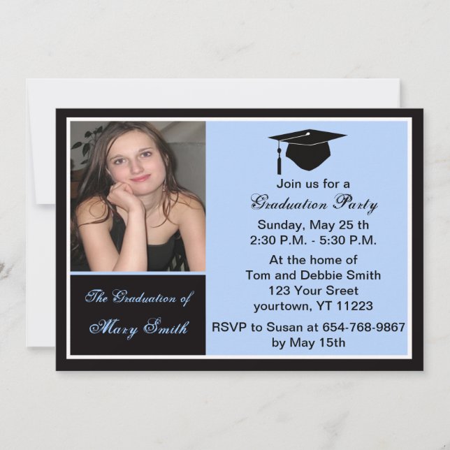 Invitación de la fiesta de graduación de fotos azu (Anverso)