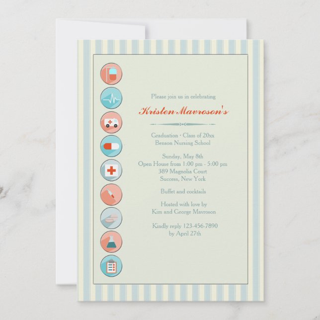 Invitación de la fiesta de graduación de material  (Anverso)