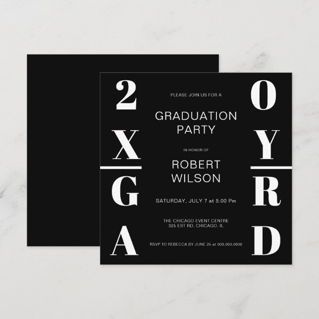 Invitación de la fiesta de graduación de tipografí (Anverso / Reverso)