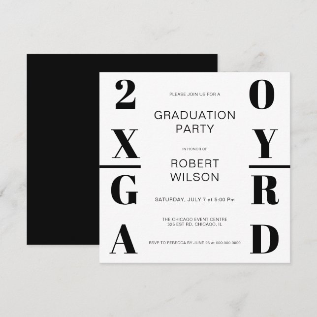Invitación de la fiesta de graduación de tipografí (Anverso / Reverso)