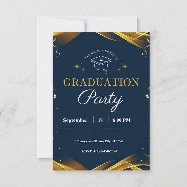 Invitación de la fiesta de graduación del azul dor (Anverso)