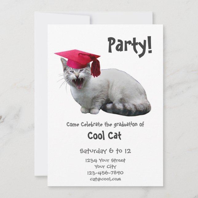 Invitación de la fiesta de graduación del gato (Anverso)