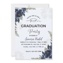 Invitación de la fiesta de graduación floral azul
