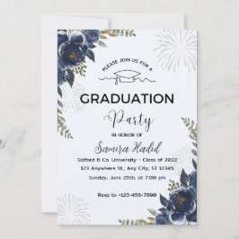Invitación de la fiesta de graduación floral azul