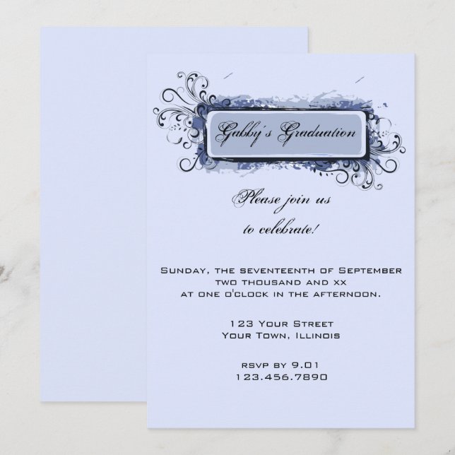 Invitación de la fiesta de graduación floral de Bl (Anverso / Reverso)