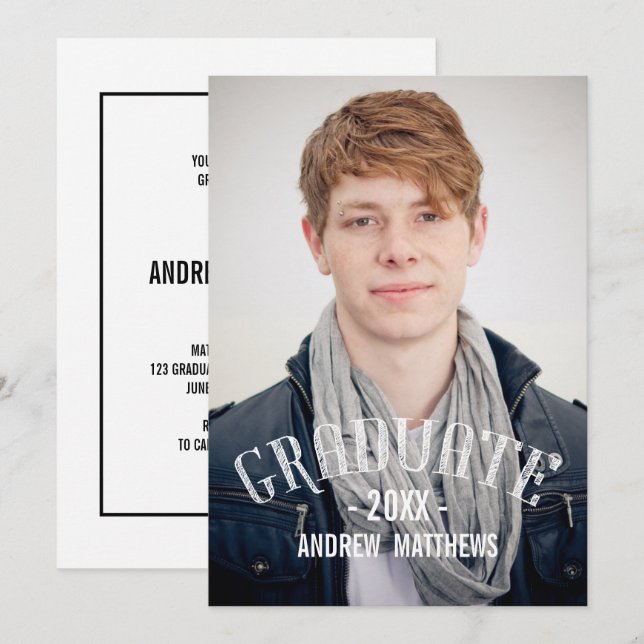 Invitación de la fiesta de graduación fotográfica  (Anverso / Reverso)