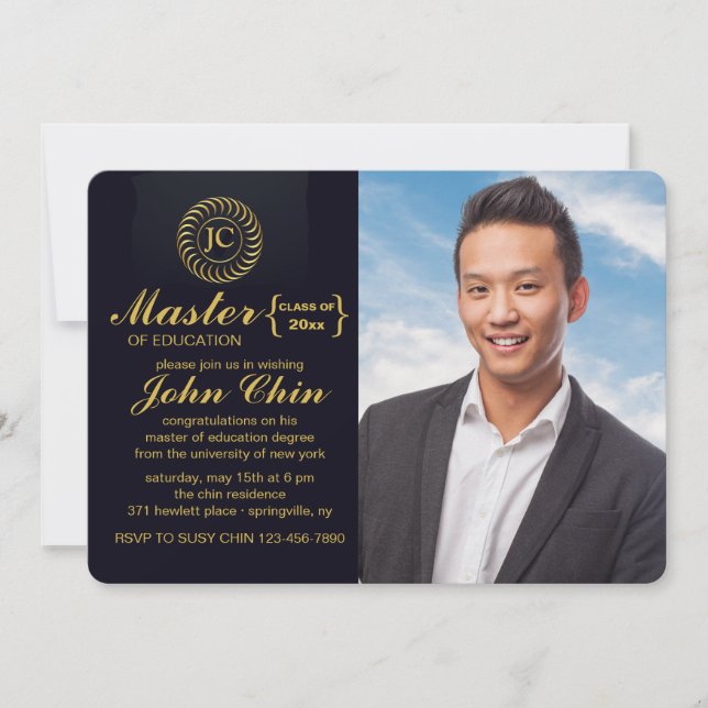 Invitación de la fiesta de graduación fotográfica  (Anverso)