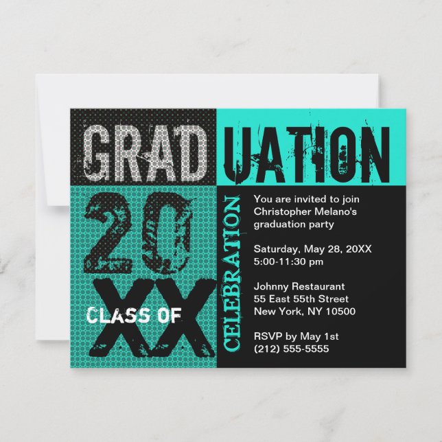 Invitación de la fiesta de graduación Verde azulad (Anverso)