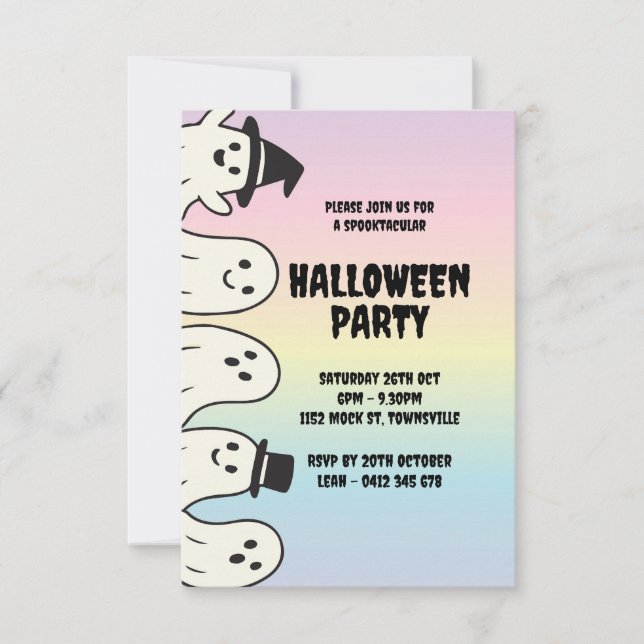 Invitación de la fiesta de Halloween arcoíris fant (Anverso)