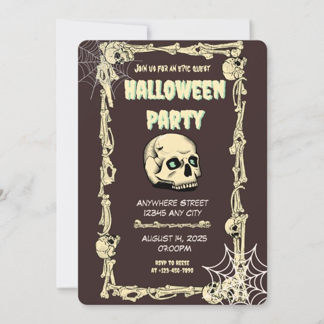 Invitación de la fiesta de Halloween con el cráneo (Anverso)
