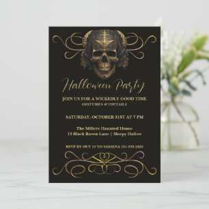 Invitación de la fiesta de Halloween con el cráneo
