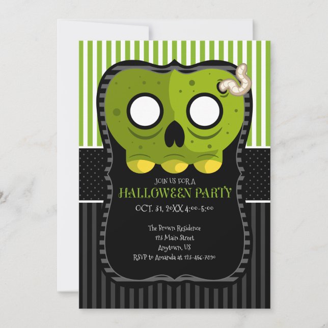 Invitación de la fiesta de Halloween con el cráneo (Anverso)