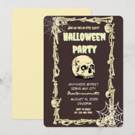 Invitación de la fiesta de Halloween con el cráneo