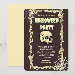 Invitación de la fiesta de Halloween con el cráneo