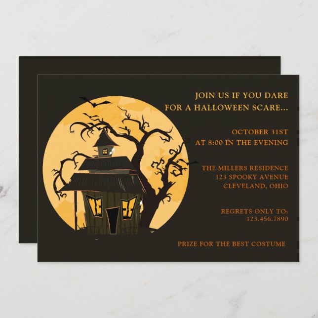 Invitación de la fiesta de Halloween con miedo (Anverso / Reverso)