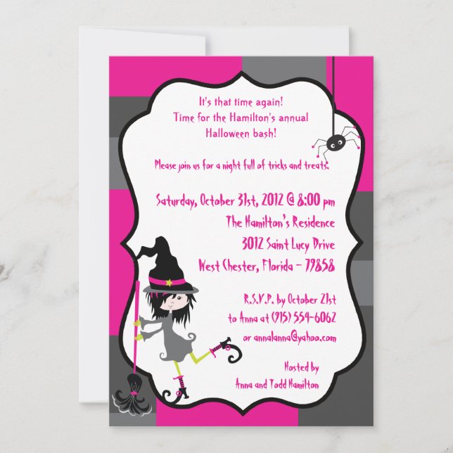 Invitación de la fiesta de Halloween de 5x7 Witchy (Anverso)