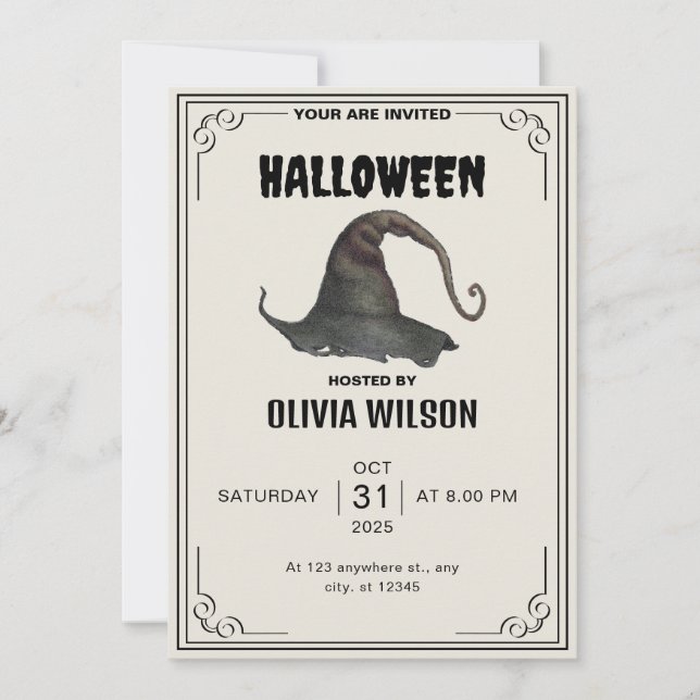 Invitación de la fiesta de Halloween de Beige Vint (Anverso)