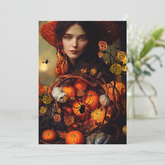 Invitación de la fiesta de halloween de brujas de  (Anverso de pie)