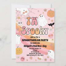 Invitación de la fiesta de Halloween de color rosa
