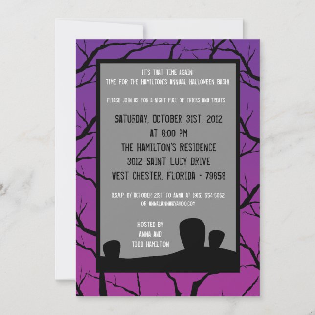 Invitación de la fiesta de Halloween de la noche p (Anverso)