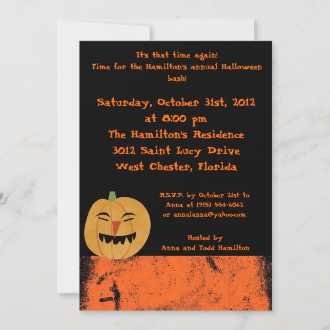 Invitación de la fiesta de Halloween de las calaba (Anverso)