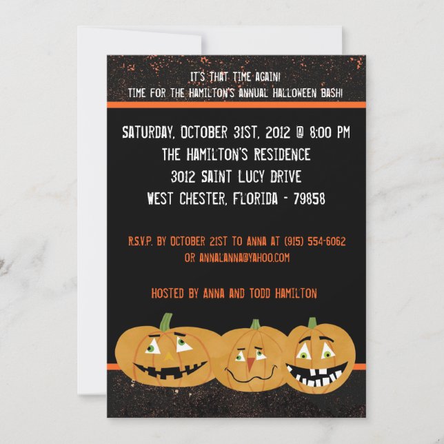 Invitación de la fiesta de Halloween de las calaba (Anverso)