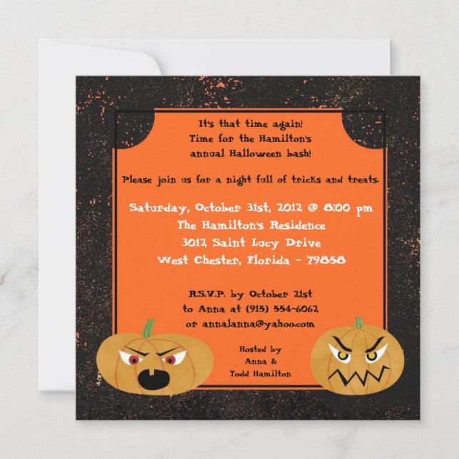 Invitación de la fiesta de Halloween de las calaba (Anverso)