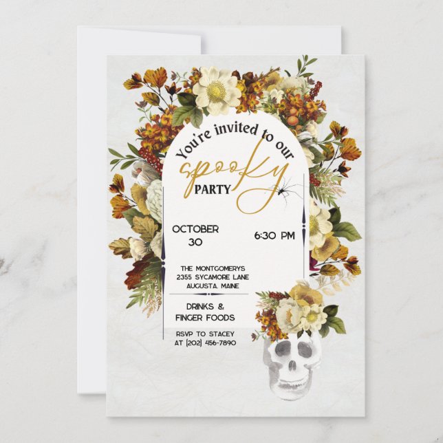 Invitación de la fiesta de Halloween de las flores (Anverso)