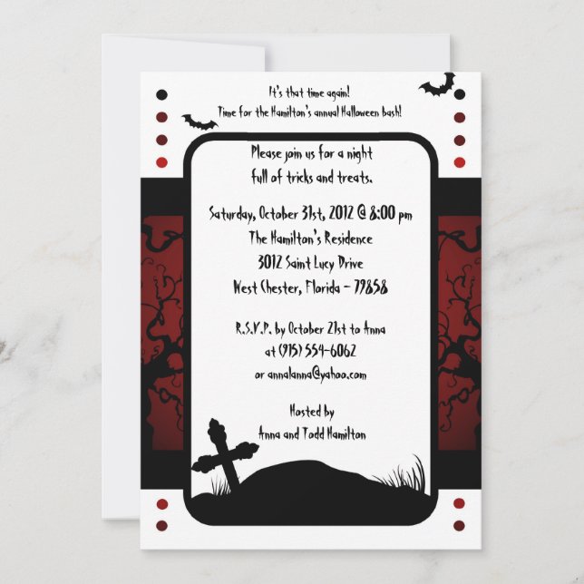 Invitación de la fiesta de Halloween de los árbole (Anverso)