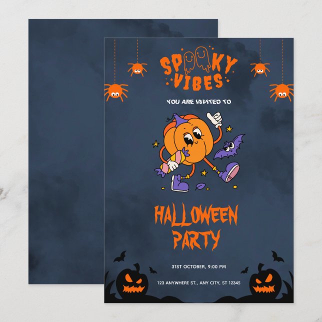 Invitación de la fiesta de Halloween de naranja au (Anverso / Reverso)
