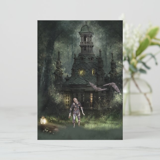 Invitación de la fiesta de Halloween de Zombie (Anverso de pie)