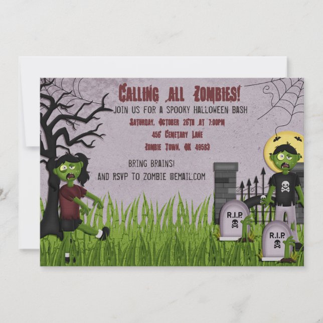 Invitación de la fiesta de Halloween de Zombie (Anverso)