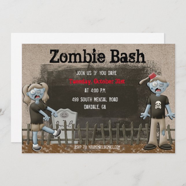 Invitación de la fiesta de Halloween de Zombie (Anverso / Reverso)