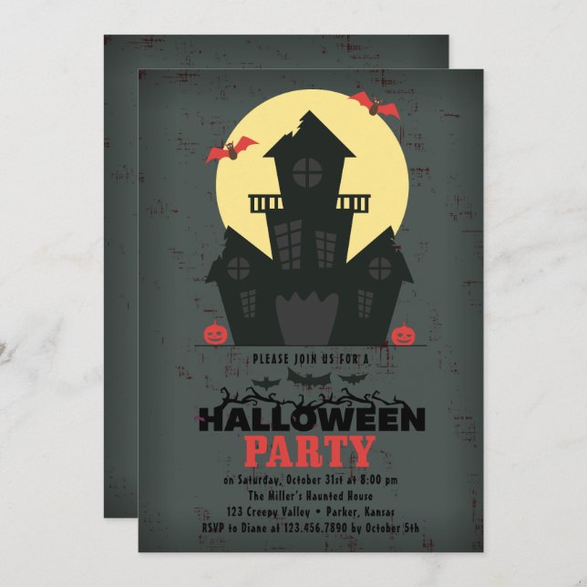 Invitación de la fiesta de Halloween en la casa de (Anverso / Reverso)