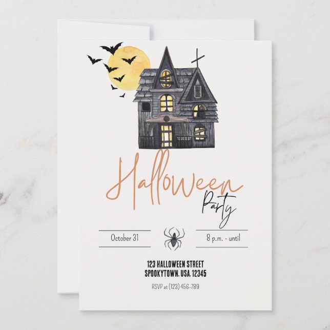 Invitación de la fiesta de Halloween en la casa de (Anverso)