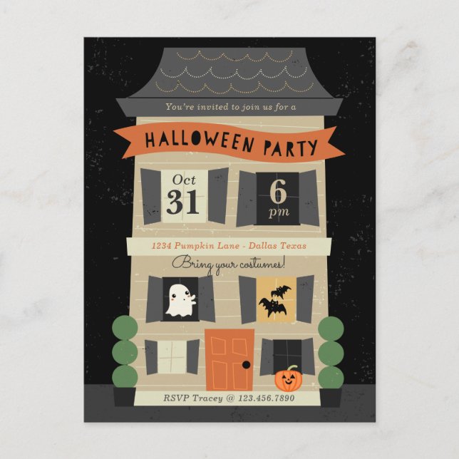Invitación de la fiesta de Halloween en la casa de (Anverso)