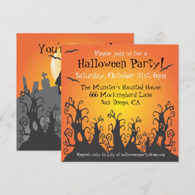 Invitación de la fiesta de Halloween en la casa de (Anverso / Reverso)