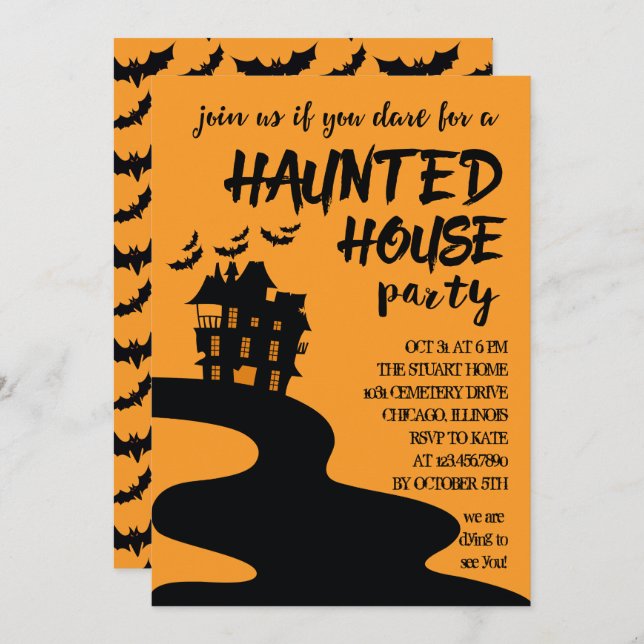 Invitación de la fiesta de Halloween en la casa de (Anverso / Reverso)