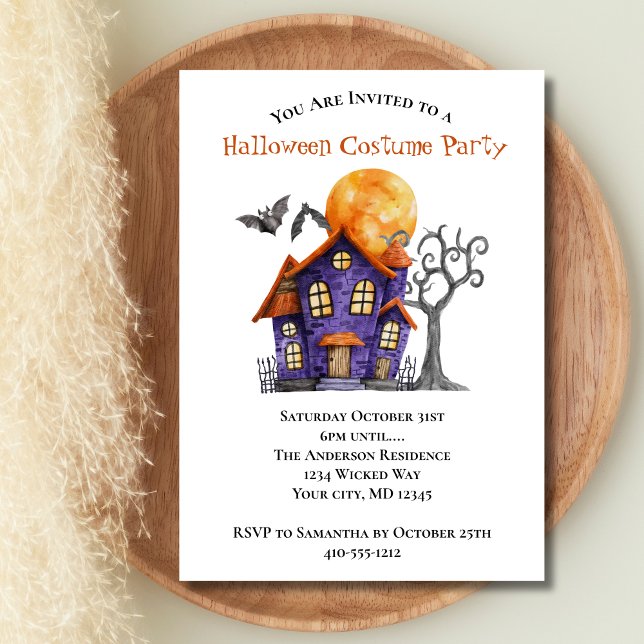 Invitación de la fiesta de Halloween en la casa de (Haunted House Halloween Costume Party Invitation. Printed or Digital Download)