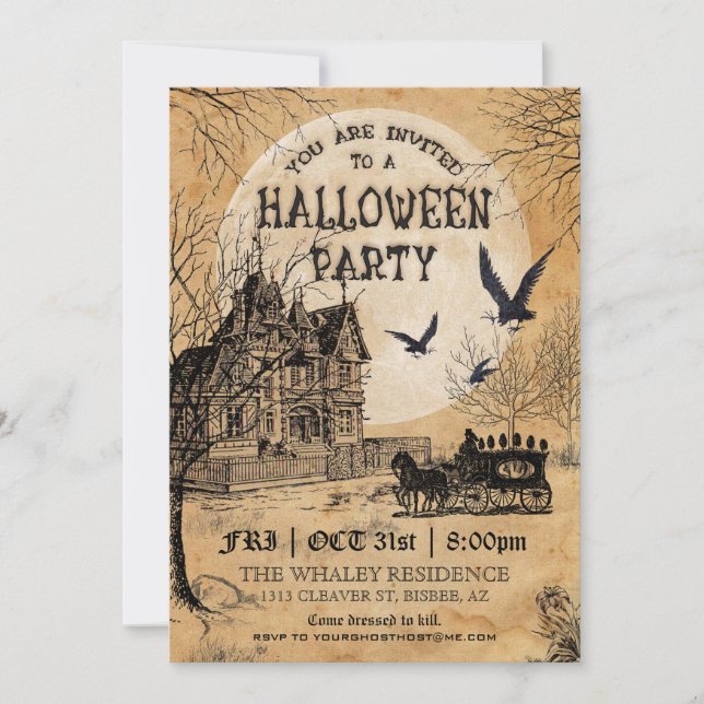 Invitación de la fiesta de Halloween en la casa de (Anverso)