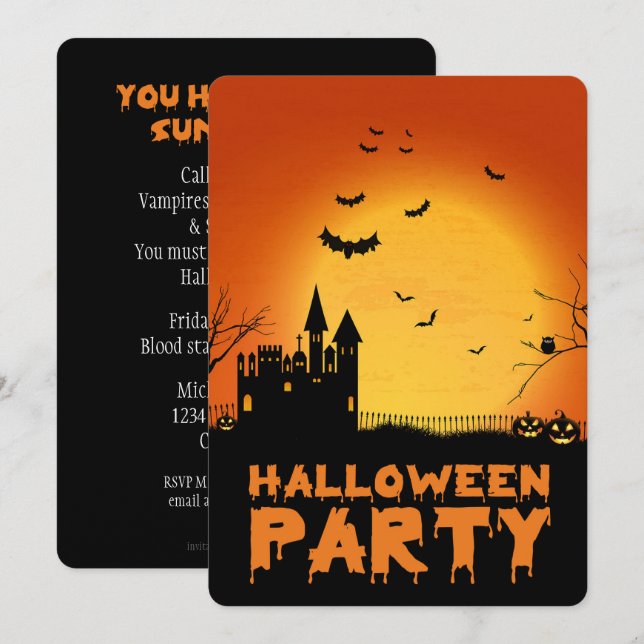 Invitación de la fiesta de Halloween en la casa de (Anverso / Reverso)