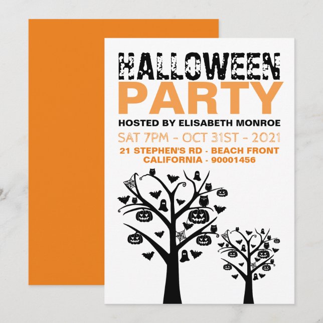 Invitación de la fiesta de Halloween en los bosque (Anverso / Reverso)