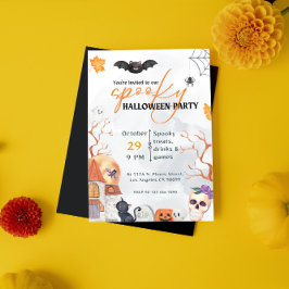Invitación de la fiesta de Halloween en negro y na