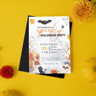Invitación de la fiesta de Halloween en negro y na